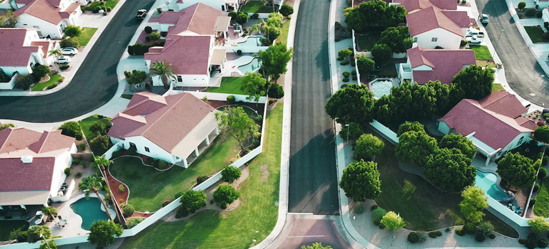 Aerial view of a suburban neighbourhood